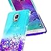 Galaxy Note 4 Case with Tempered Glass Screen Protector for Girls Kids Women, NageBee Glitter Liquid Sparkle Bling Floating Waterfall Diamond Cute Case for Samsung Galaxy Note 4 -Aqua/Purple