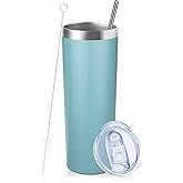 FristChoice 20 oz Skinny Tumbler with Lid and Straw,Stainless Steel Vacuum Insulated Tumbler Cup Double Wall Leak-proof Coffee Mug,Travel Thermal Water Tumbler for Home,Office,Outdoor (Glacier blue,1)