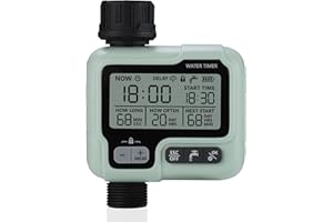 JOHGEE Water Timer Garden Lawn Tap Sprinkler Timer Irrigation System Controller/Child Lock Mode/Auto&Manual Mode/Rain Delay/IPX5 Waterproof (Green)