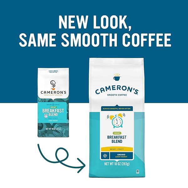 CAMERON’S COFFEE ROASTED GROUND COFFEE BAG, DECAF BREAKFAST BLEND, 10 OUNCE