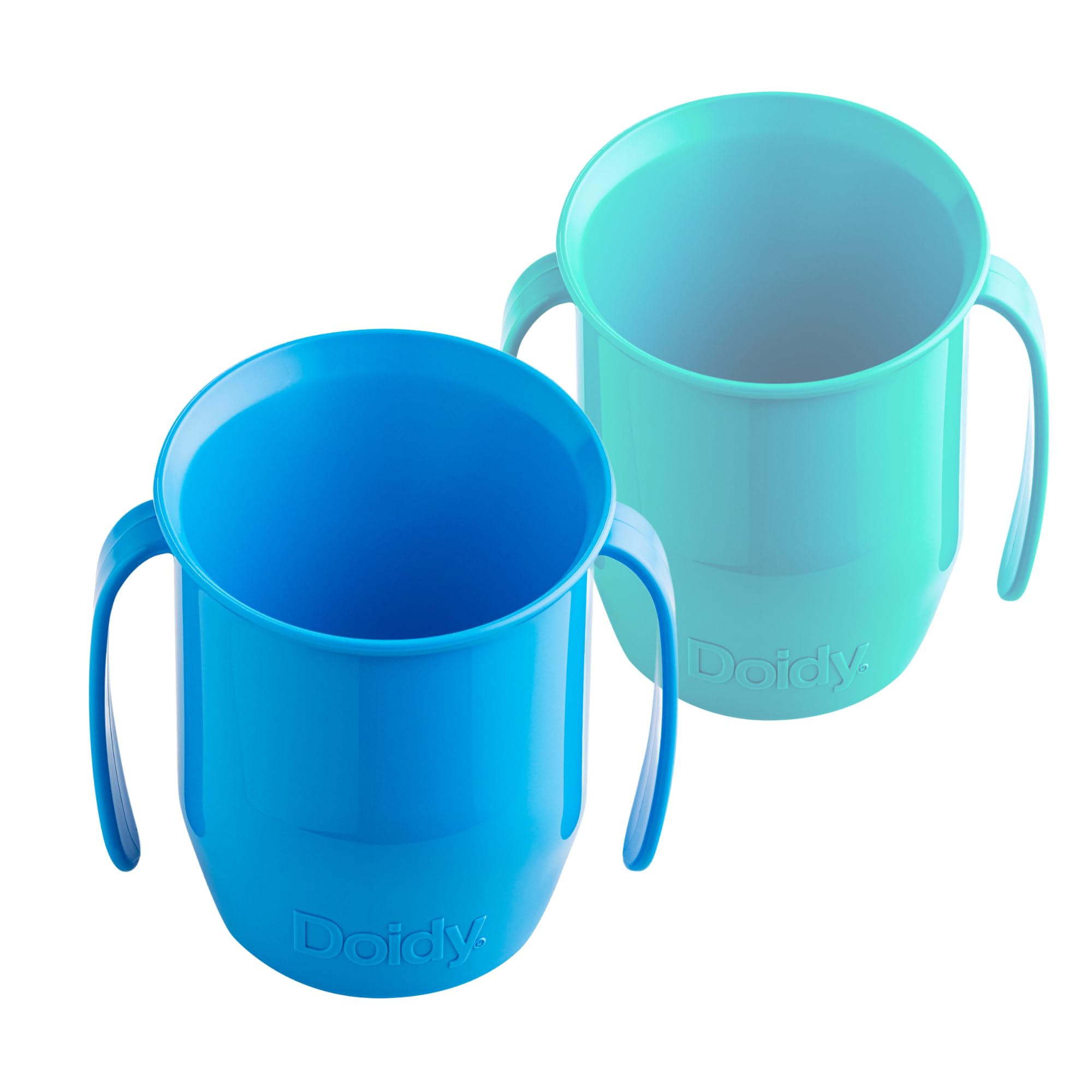 Doidy Cup, Open Cup for Training Baby 6 Months-3 Years, 200ml, Slanted Weaning Cup with Handles for Learning to Drink, BPA Free, 2 Pack (Blue/Turquoise)