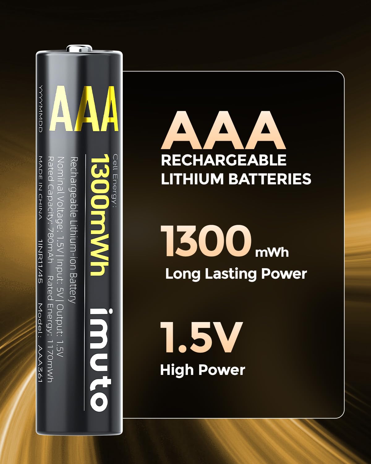 imuto Rechargeable AAA Batteries Lithium 8 Pack with Fast Charger,1300mWh 1.5V Output Triple a Lithium Batteries 1600 Cycles Long Lasting AAA Rechargeable Batteries