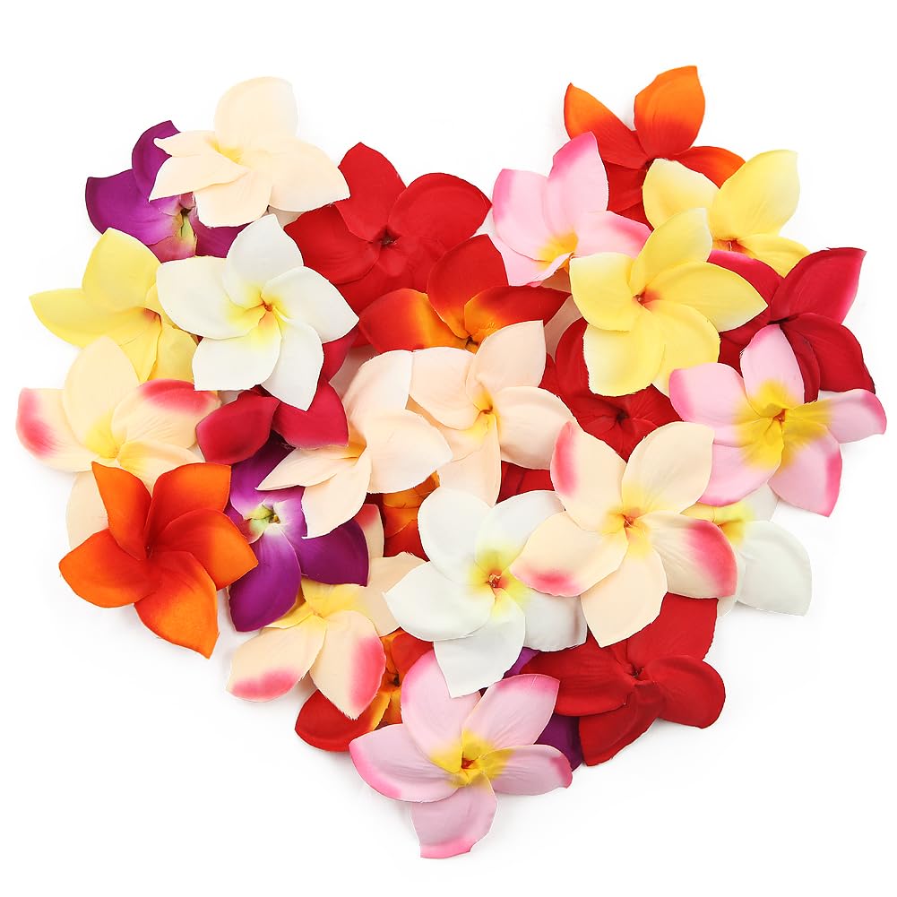 Photo 1 of 30 Pcs Artificial Silk Plumeria Flowers,3.5" Big Artificial Hawaiian Frangipani Flower Heads Fake Plumeria Flower Petals for DIY Jewelry Hair Clips Headbands Hat Wreath Accessories Wedding Garland