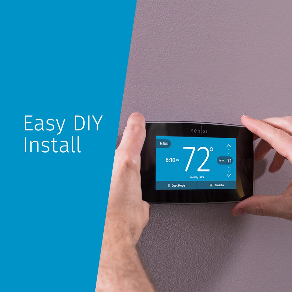 Emerson Sensi Touch Wi-Fi Smart Thermostat with Touchscreen Color Display, Works with Alexa, Energy Star Certified, C-wire Required, ST75 Black 5.625" x 3.4" x 1.17" - View 5