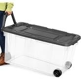 Extra Large Clear Wheeled Storage Bin, 40 Gallon, Plastic Container with Latch Lid and Pull Handle for Closet, Garage, Office