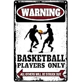 Basketball Decor Vintage Warning Basketball Metal Tin Sign Basketball Posters Bedroom Basketball Room Poster Warning Basketball Players Only All Others Will Be Struck Out Sign Home Wall Decorations