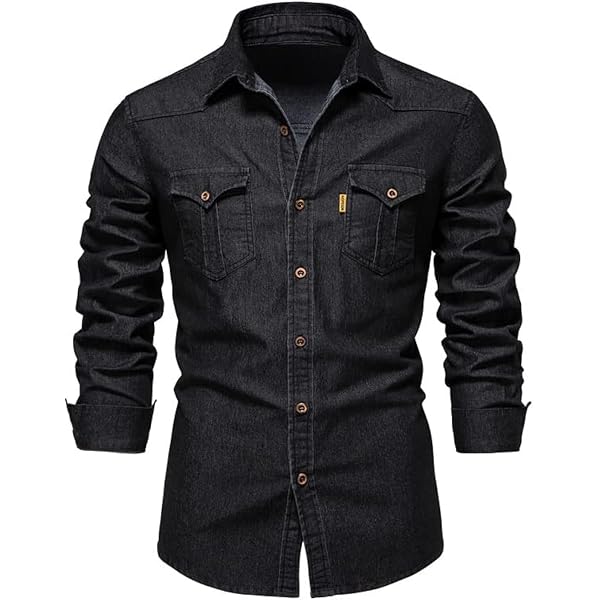 Chouyatou Men's Essential Washed Denim Shirt – Long Sleeve Button Down, Classic Fit With Chest Pockets - View #3