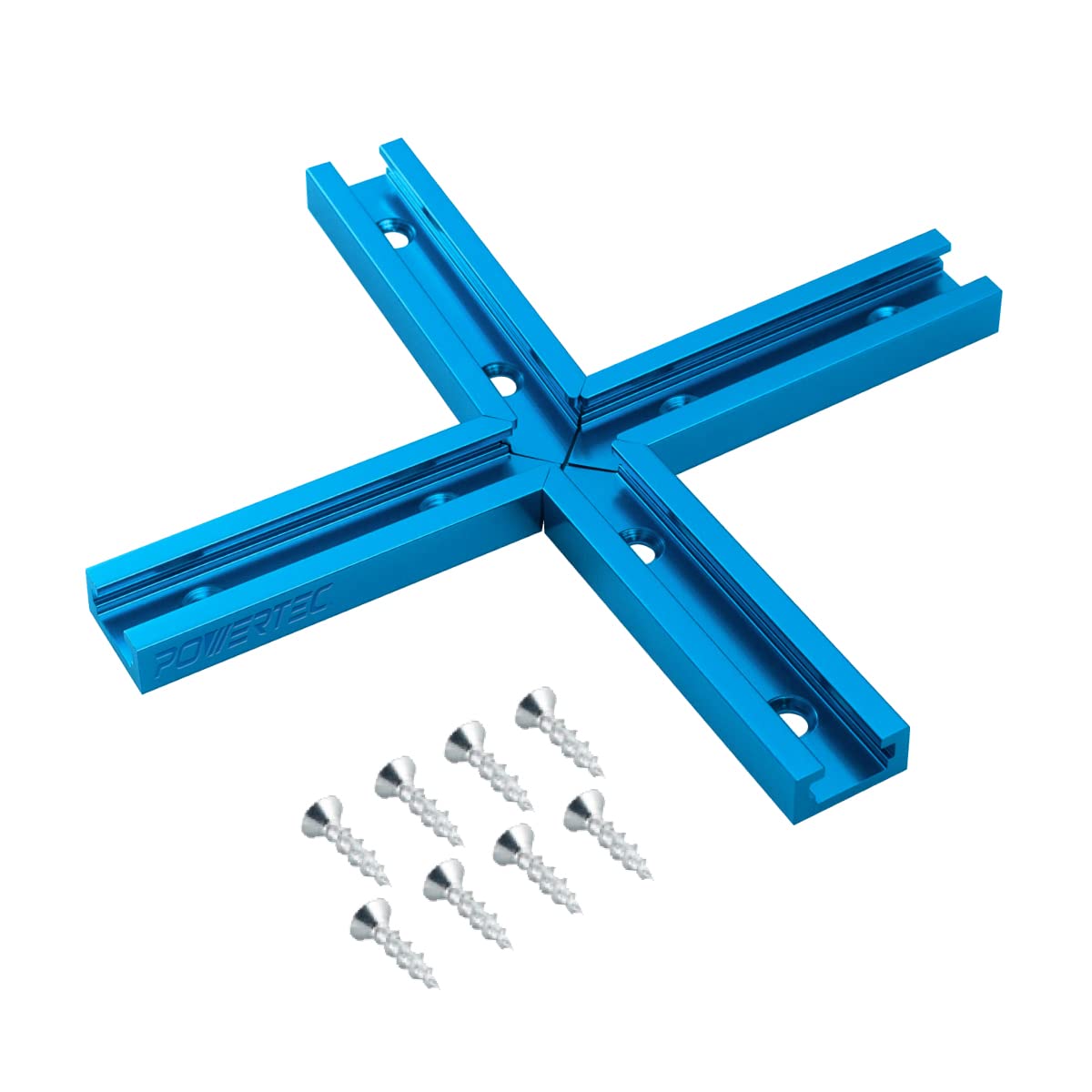 POWERTEC 71209 T-Track Intersection Kit with Wood Screws, Anodized Blue