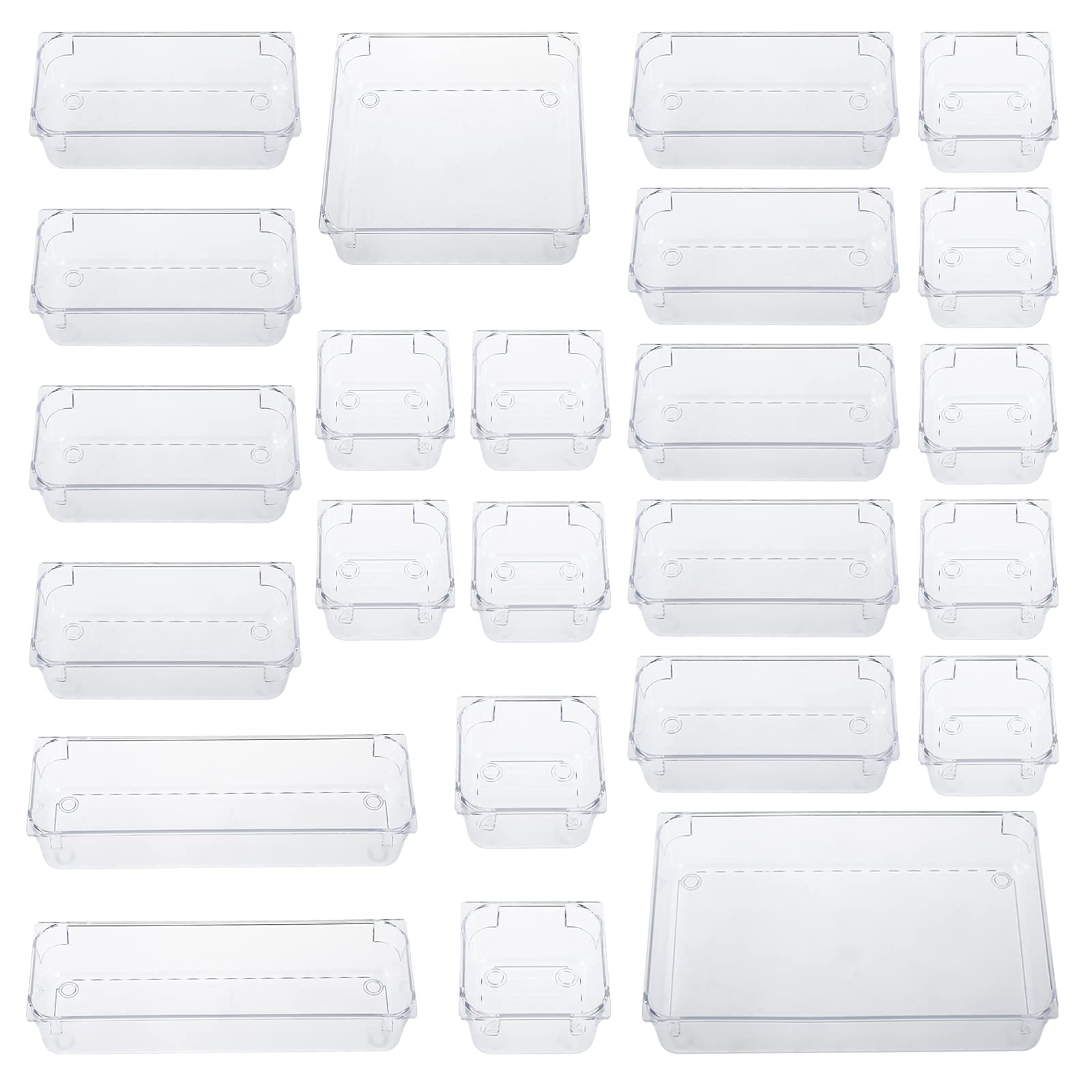 Homtone 24 Pack Drawer Organizer Set, 4 size Clear Plastic Drawer Dividers Makeup Organiser, Versatile Organizer Storage Boxes for Bathroom, Kitchen, Office, Cosmetics, Makeup