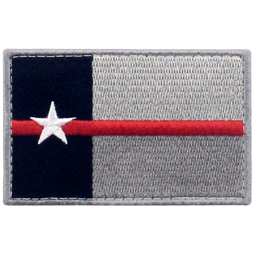 EmbTao Tactical Texas Flag Thin Red Line Patch Embroidered Morale Applique Fastener Hook & Loop Emblem