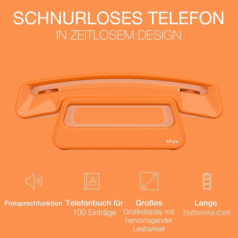 ePure Iconic - Schnurloses Festnetztelefon DECT - Vintage-Design - Großes, hochauflösendes Grafikdisplay - Freisprechfunktion - Anrufblockierungsfunktion - Orange — Foto 3 von 7