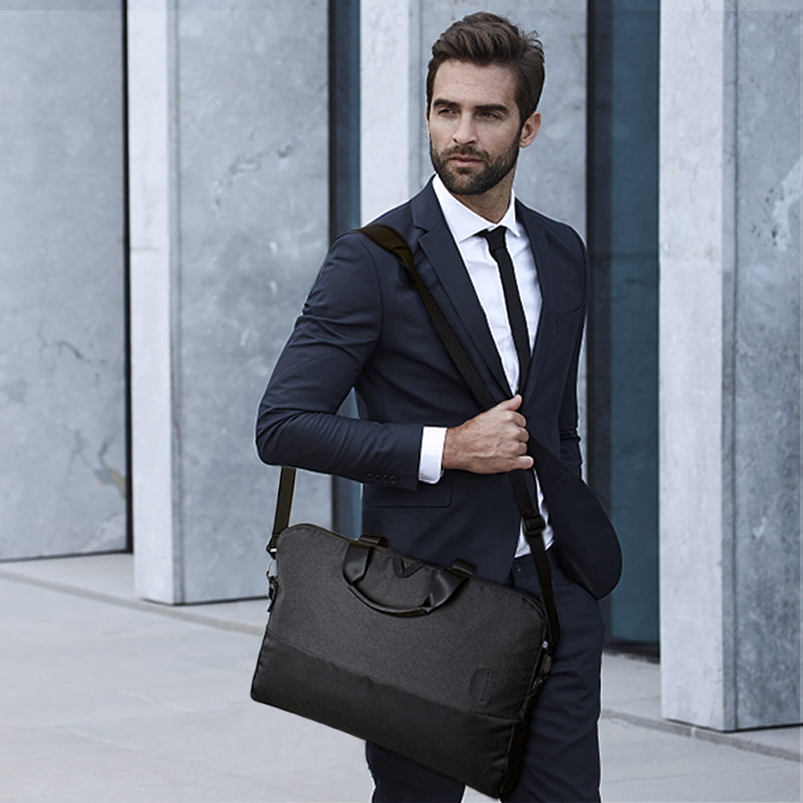BAGSMART 15.6 Inch Laptop Case for Business Travel, Water-Resistant Protective Computer Bag, Office Briefcase Organizer, Black