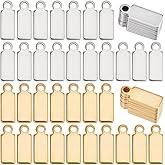 BENECREAT 100pcs 304 Stainless Steel Engraving Blanks, 2 Colors Rectangle Stamping Blanks Tags with Round Hole for Stamping Necklace Keychain Jewelry Making, 0.43x0.16 Inch