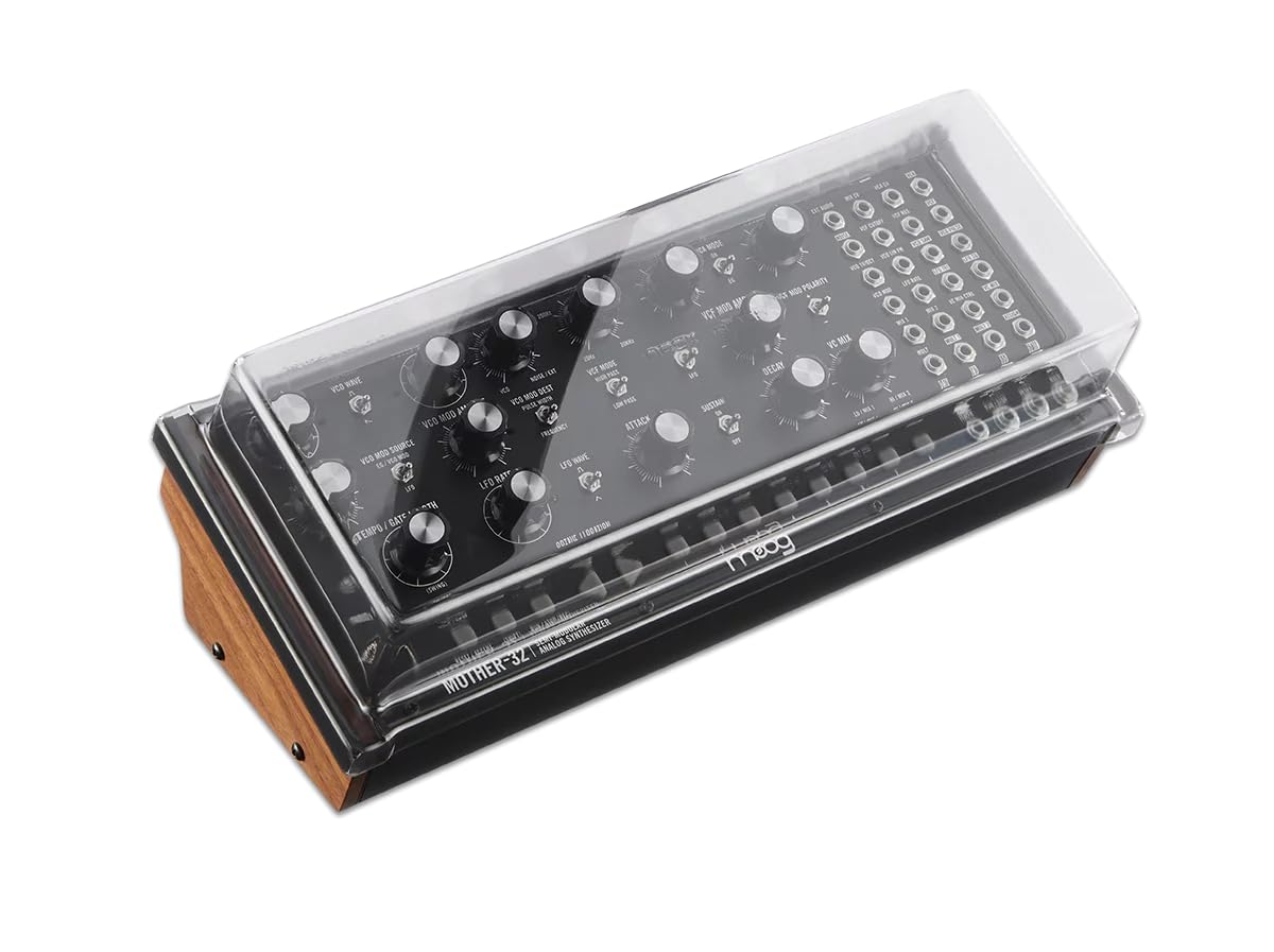 Decksaver Cover for Moog Mother 32 & DFAM (Soft-Fit) - Super-Durable Polycarbonate Protective lid in Smoked Clear Colour, Made in The UK - The Producers' Choice for Unbeatable Protection
