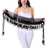 Belly Dance Hip Scarf Coins Plus Size Fringe Skirt, Sequin Fringe Skirt Belly Dancer Costumes for Women