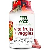 FeelGood Superfoods Vita Fruits and Veggies Capsules - 25 Superfood Ingredients, Fruit and Vegetable Multivitamin, 60 Count - for Men and Women - Vitamins A, C, D, E, B and Zinc