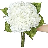 SIITUMEIZI White Hydrangea Artificial Flower Faux Hydrangea Flowers 21 Inch Real Touch Latex Fake Hydrangeas for Wedding Bouquets Decor Centerpieces 3Pc