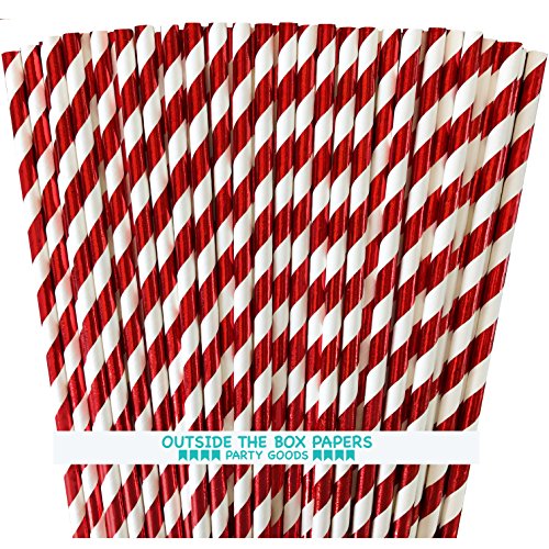 Foil Paper Drinking Straws Red Stripe - 7.75 Inches - 100 Pack - Outside the Box Papers Brand - Thumbnail 4