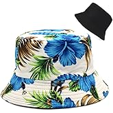 Bucket Hat Cotton Double-Side-Wear Reversible Sun Hat for Women Men, Summer Vacation Travel Beach Packable Fisherman Hat