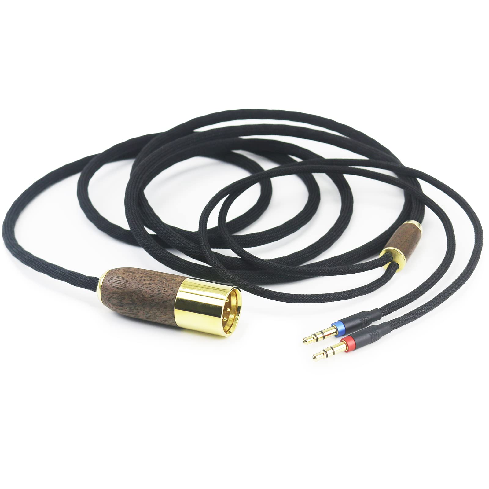 ABLET 2m 4-pin XLR Balanced Cable 7N OCC Copper Silver Plated Cord Walnut Wood Shell Compatible with Hifiman Sundara, Ananda, Arya, HE400SE, HE4XX, HE-400i Headphone (2 x 3.5mm Version)