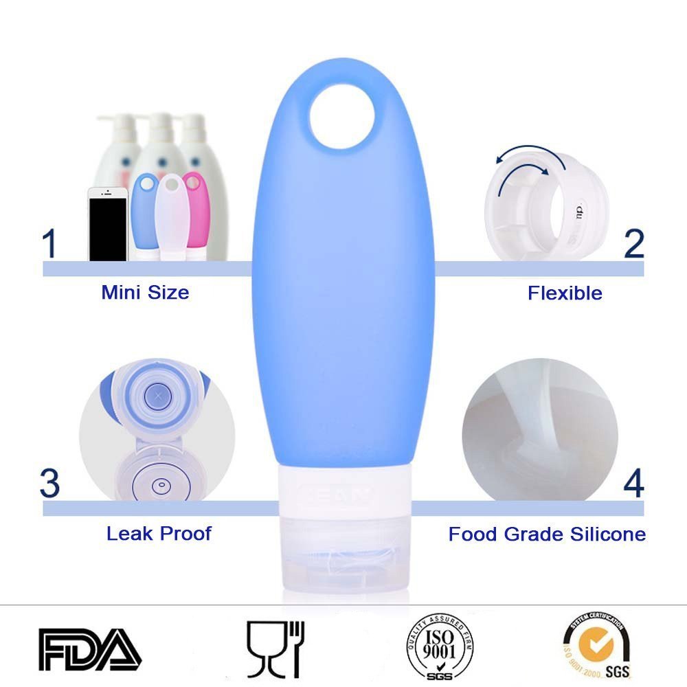SANTREST Leak Proof Travel Bottles - Refillable Travel Containers with Shower Lanyard,3.3oz TSA Approved Squeezable Silicone Travel Tube Set for Gym Shampoo Lotion Soap(4 Pack Multi): Beauty