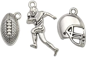 Youdiyla 60PCS Football Theme Charms Collection - Mixed Antique Silver Rugby Player Helmet Metal Alloy Pendants for Jewelry Making DIY Findings (M131)