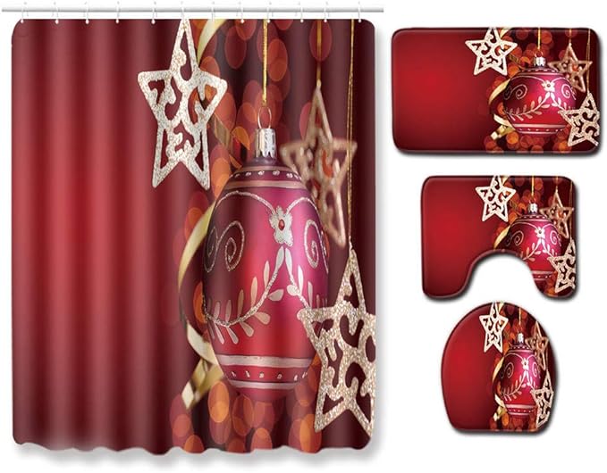 Cxypeng Badezimmerteppich,Weihnachtshaus vierteiliger Anzug, Badezimmer