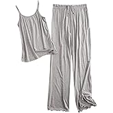 bawilom Womens Pajamas Sets with Pants Comfy Sleepwear Sleeveless Spaghetti Strap Cami Tops Nightwear 2 Piece Pjs Loungewear