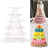 6 Tiers Macaroon Tower Stand Round Macaron Tower Cake Display Rack | Plastic Cupcake Stand Macarons Desserts Serving Tray for Birthday Wedding Party Decor