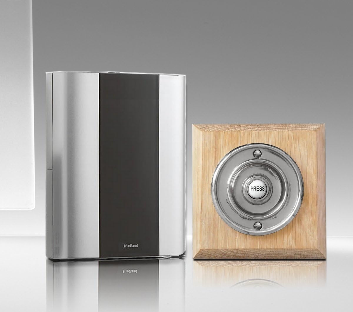 Friedland Libra+ Classic 100m Wireless Doorbell kit with Wireless Period Chrome Bell Push on