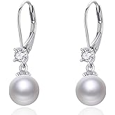 Dreamboat Pearl Dangle Drop Earrings for Women 925 Sterling Silver Black Pearl Dangling Earring Anniversary Christmas Birthday Jewelry Gifts for Mom Wife Daughter Her
