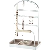 Vlando Jewelry Organizer Stand - Cloud White With Ring Holder, Hooks & Tray For Necklaces, Earrings, Bracelets