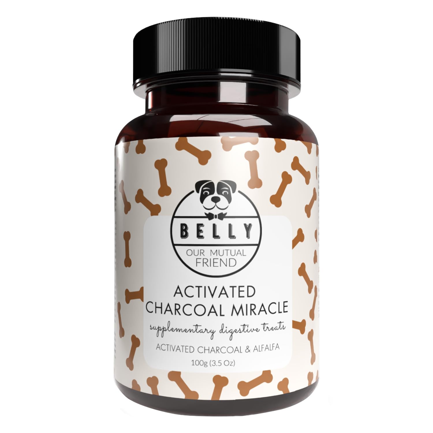 Belly Activated Charcoal Biscuits for Dogs -100g- Digestive Support - Comfort Treats - Nutrient Absorption, Natural Dog Treats Filled With Fibre - Fix Bloating & Gas, Made in Germany