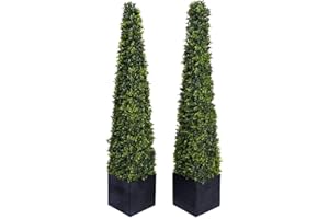 GreenBrokers 2 x Premium Quality Artificial Boxwood Metal Framed Pyramid Trees in Black Square Planter for Home, Office Outdoor Living-UV Stable (4ft/120cm)