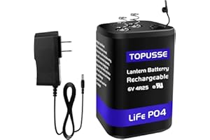 TOPUSSE Rechargeable 6 Volt 4.5AH LiFePO4 Lantern Battery with Charger 1500+ Cycles, 6V Batteries Battery with BMS (Spring Terminals) 1 Pack