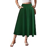 POPZONE Women's Elastic High Waist Midi Skirts 2025 Floral Print Casual Flowy Pleated Summer A-line Skirt