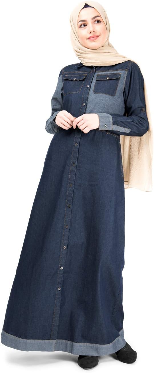 Silk Route© Front Open Denim Abaya Urban Cotton Maxi Dress Jilbab …