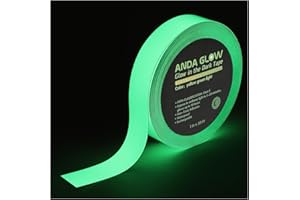 ANDA GLOW High Brightness Glow in The Dark Tape for Safety Marking, Art Craft DIY, Christmas Deco and Party Accessories. Non-Toxic Adhesive, Waterproof Rechargeable Luminous Tape (1 in X 30 ft)