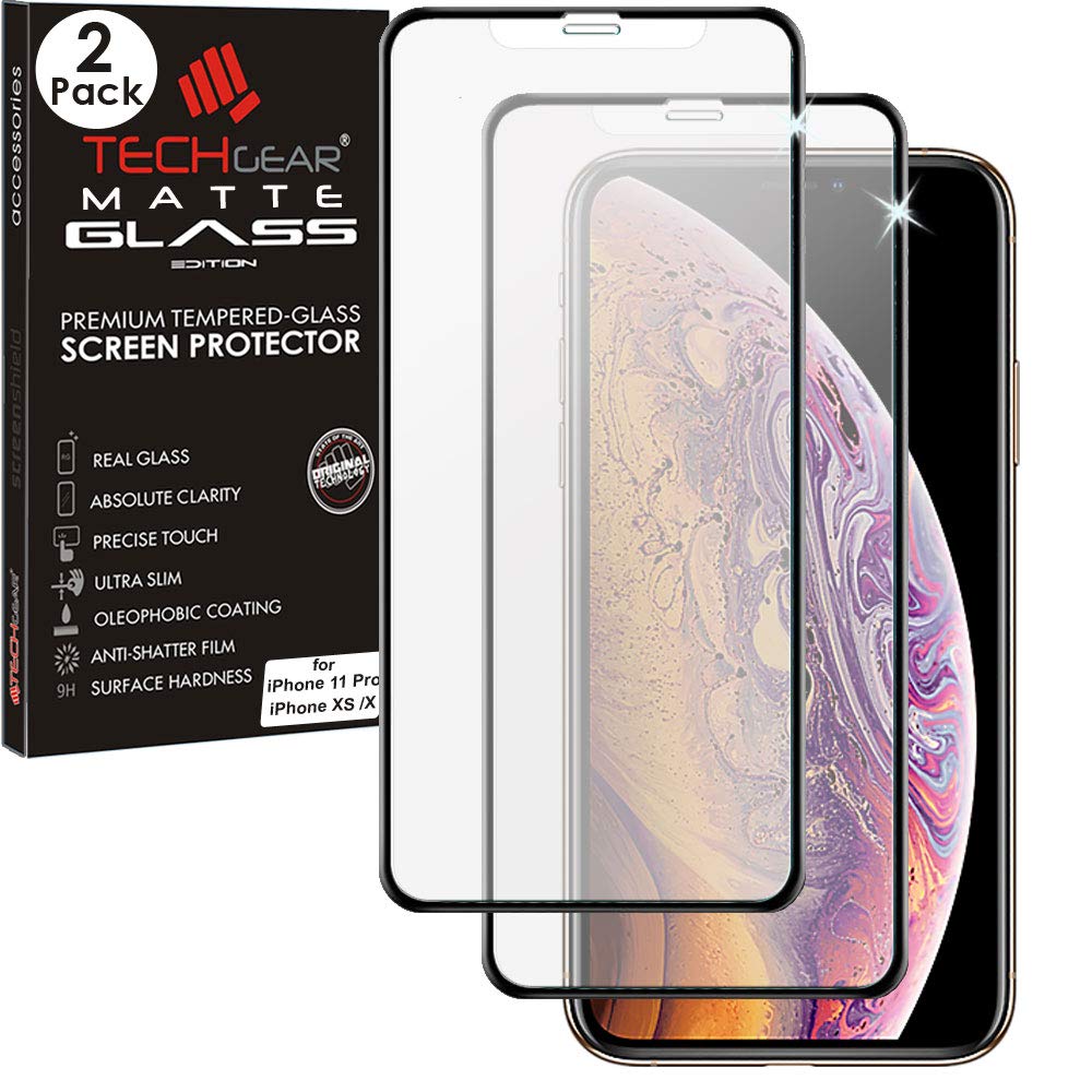 TECHGEAR [2 Pack Anti Glare Screen Protector for iPhone 11 Pro, iPhone XS, X - MATTE 3D GLASS Edition Genuine Tempered Glass Full Screen Protector Compatible with Apple iPhone XS X, iPhone 11 Pro