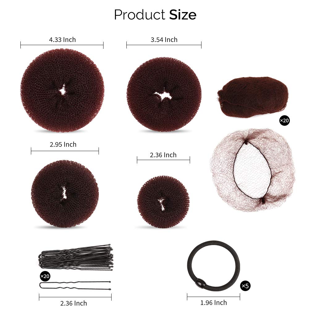 Hair Donut Bun Maker, FANDAMEI Hair Bun Shaper Set with 20 pcs Invisible Hair Nets for Bun, 4pcs Donut Bun Maker, 5 pcs Hair Elastic Bands, 20 pcs Hair Bobby Pins: Beauty