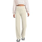 keriffe Women's Straight Leg Pants High Waisted Button Stretchy Business Work Dress Casual Trousers Multiple Pockets