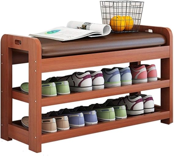 LNDDP Zapatero Blanco 3 Capas con Asiento Banco Madera Rack