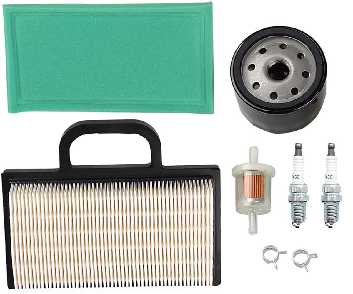 Hippotech BS 499486S Lawn Mower Air Filter, 691035 Fuel Filter, 696854 AM125424 Oil Filter, Spark Plug Set for B&S Intek Extended Life Series V-Twin 18-26 HP Engine Tractor