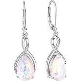 EJARY 8x12mm Birthstone Earrings for Women Sterling Silver Infinity Dangle Drop Leverback Earring