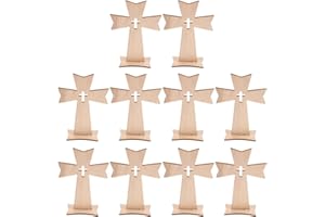 ULTECHNOVO 10Pcs Wooden Cross with Stand Tabletop Christian Decor, Small Standing Religious Crucifix Statue for Baptism Commu