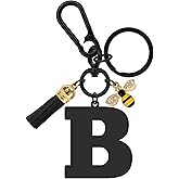 Stainless Steel Letter Keychain Gift for Women Girls Black Letter Keyring for Backpack