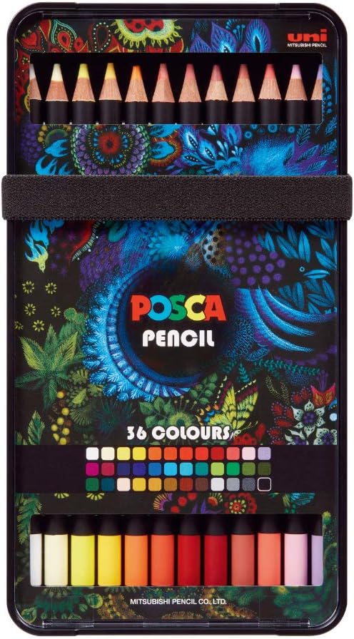 Uni-Ball Posca Pencil Oil Box 36 Colours, Multicoloured, Regular, 36 count (Pack of 1)