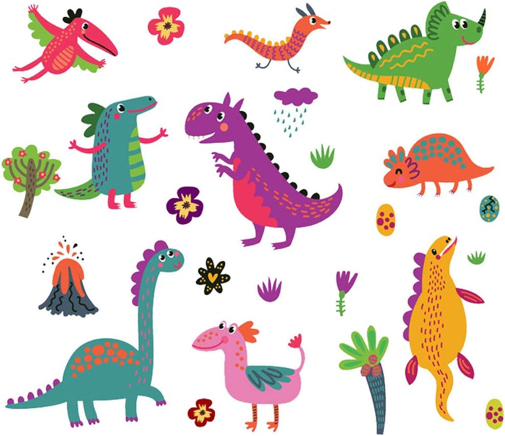 Many Dinosaur Vinyl Wall Sticker Decal for Children Nursery Room Decor, Colorful Cartoon Dinosaurs