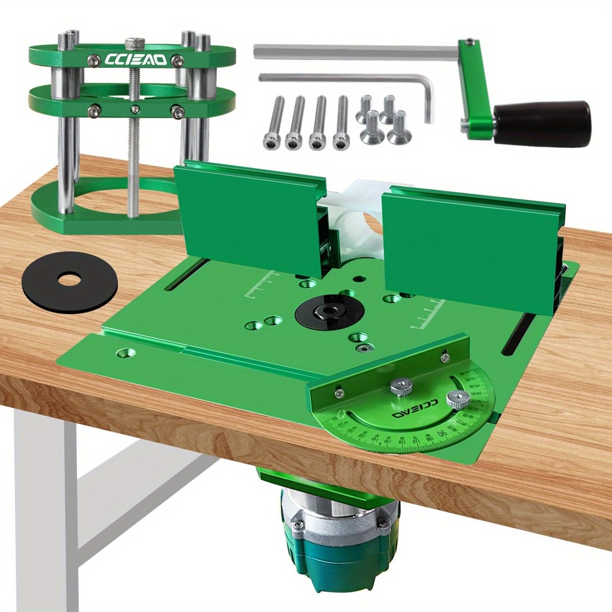 Photo 1 of Router Table Lift System for 65mm Diameter Motors, Router Lift Base with Router Table Insert Plate for Router Working Benches Woodworking Engraving DIY Tools