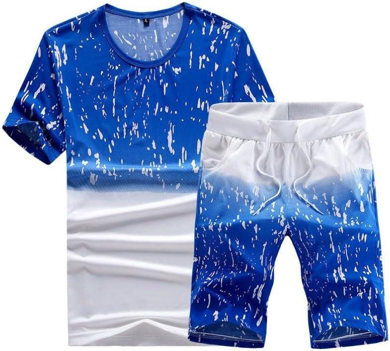 Men's Fashion Printing Short Sleeve O Neck Shirt Tops Casual Short Pant Suit